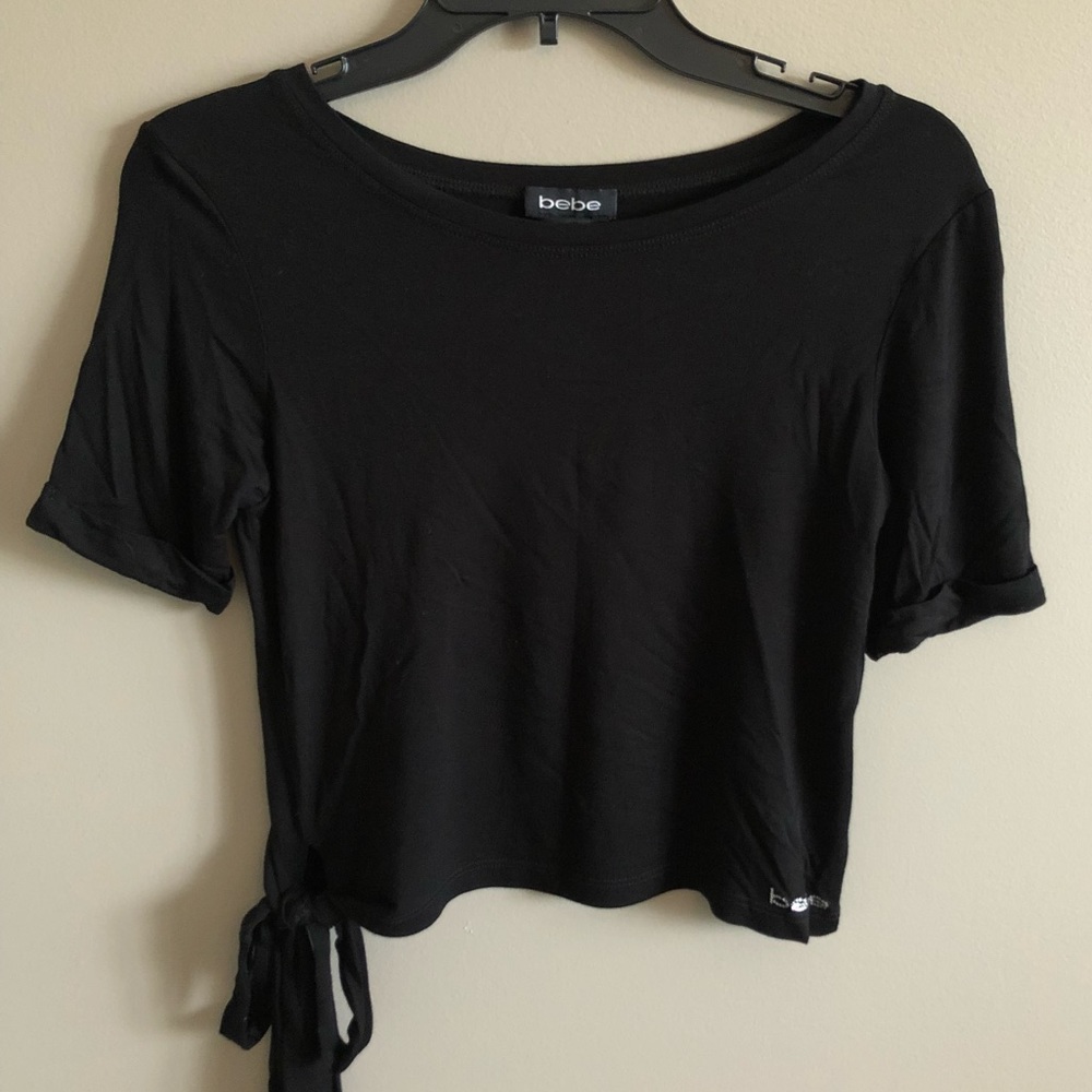 bebe short sleeve black T with side tie